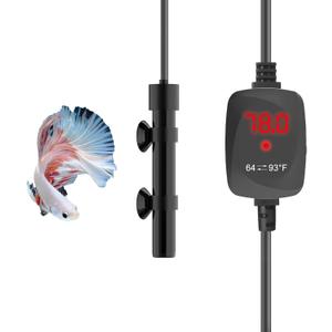 FUMAK Super Mini Aquarium Heater 15W Alumina Ceramic Betta Heater Adjustable Submersible Fish Heater Small Fish Tank Heater Turtle Heater with Digital Display Thermostat, for 1-3 Gallon Tanks