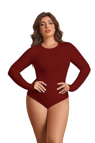 POSESHE Women's Plus Size Long Sleeve Bodysuit Soft Round Neck Bodysuits for Women, Size: 4X