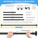 Outdoor Curtain Rod 31-144 inch Adjustable Long Spring Black ShowerTension Curtain Rod Extra Long Outdoor Rods for Patio Bathroom Windows No Drilling, No Rust