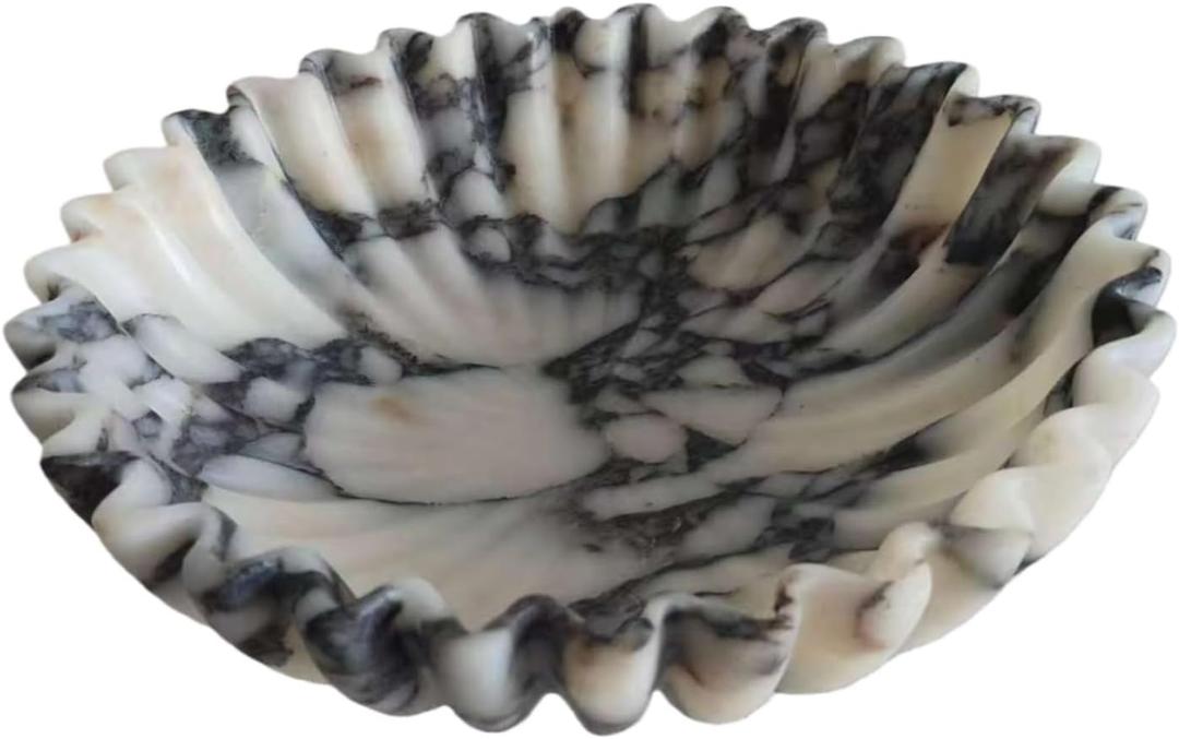 10-inch Decorative Bowl - Handmade Natural Marble, Scalloped & Ruffled Edge, Fruit Bowl, Key Holder, Centerpiece Bowl for Kitchen Counter, Entryway, Dining Table (Calacatta Viola Violet)