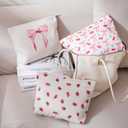 Cute Soft Corduroy Zipper Makeup Bag for Purse, Coquette Aesthetic Pouch with Pinkbow Pattern for Women Girls, Brushes Storage Travel Cosmetic Bags(04Colourful Bow)