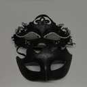 2025 Masquerade Masks for Couples, Shiny Rhinestone Metal Filigree Venetian Mask & Mens Venetian Mask for Mardi Gras (Black)