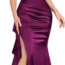 Miusol Women's Sexy Ruffle Split Style Satin Evening Formal Party Maxi Dress (Small, Maroon)