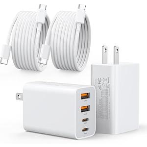 40W USB C Charger, 1 Pack 4-Port PD Power Adapter + QC Wall Plug Multiport Type C Charging Block Cube, (2 Pack 6 ft USB C Cable Included) for iPhone 16 Series, Samsung, Pad, Smartwatches and Tablets
