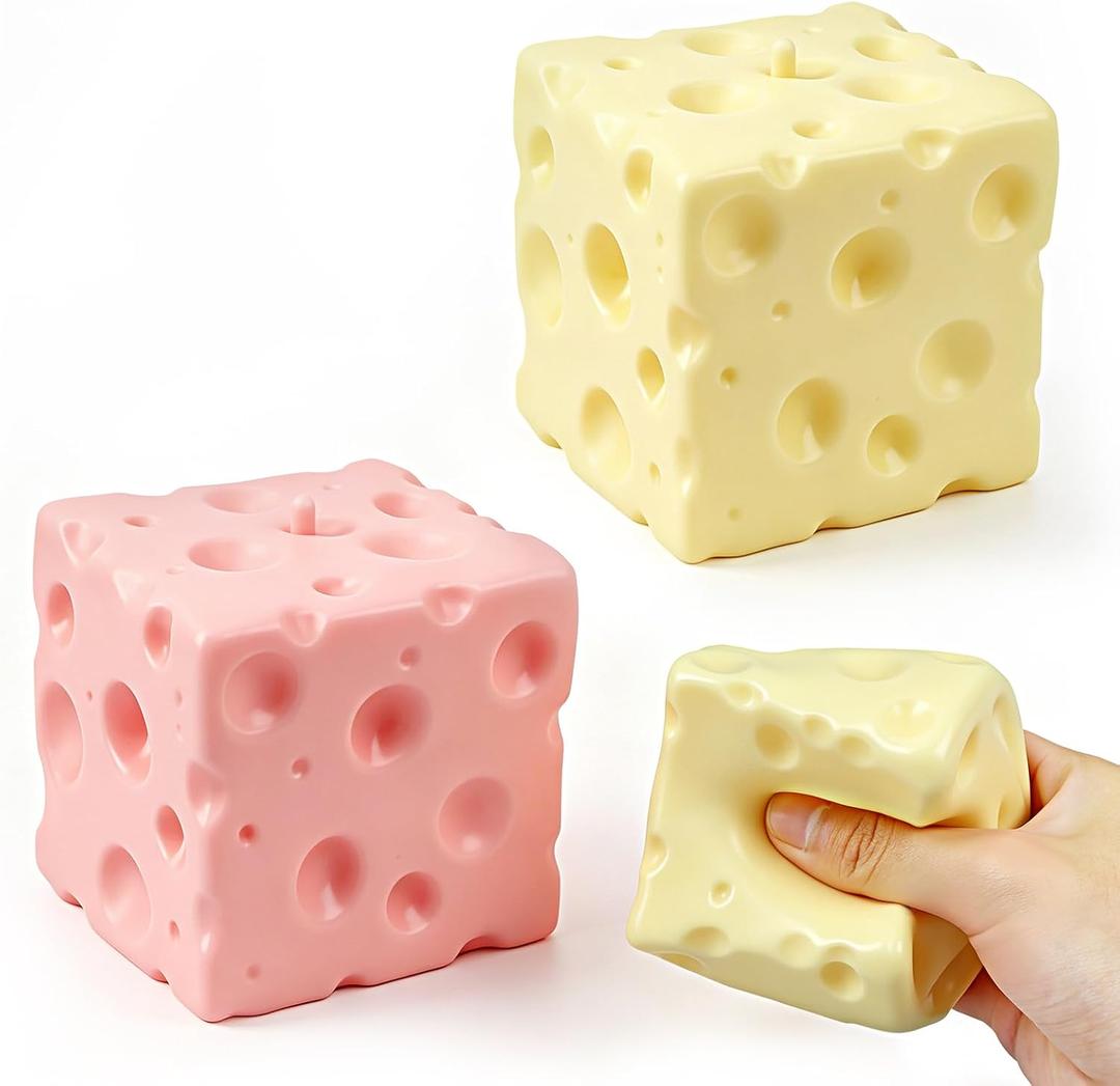 2 Pcs Cheese Squishy Toys, 2.36 Inches Shapeable Cheese Squeeze , Soft Novelty Toy, Soft Sensory Cheese Block, Sensory Stress Relief Fidget Toy for Adults & Kids