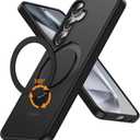 for Samsung Galaxy S25 Case Stand,Compatible with Magsafe Wireless Charging,with 360Rotatable Magnetic Ring Holder Kickstand,Slim Protective Phone Cover,Matte Translucent,Black