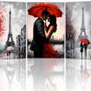 Paris Canvas Wall Art Eiffel Tower Picture Prints Romantic Couple Paintings Black and Red Wall Decor for Living Room Bedroom Bathroom Office Decor Framed(Artwork-2,16.00" x 24.00" x 3Pcs)