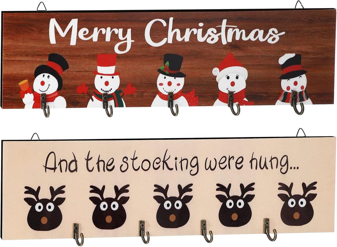 Blulu 2 Pieces Christmas Stocking Holder for Wall The Stockings were Hung Wall Sign Merry Christmas Stocking Hangers Xmas Holder with 5 Hangers for Fireplace Mantel Door(Rustic Style)
