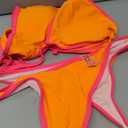 Triangle Thong Bikini Set for Women Sexy Color Block Halter Swimsuit Two Piece Cheeky High Cut String Bathing Suit, Size L
