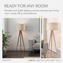 Adesso Floor Lamp with Walnut Rosewood Veneer and Beige Fabric Lampshade – 3-Way Adjustable Brightness, Lamp for Bedroom, Living Room, and House Décor, 60.25” x 21”