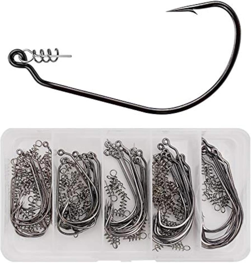 50pcs/Box Fishing Treble Hooks, High Carbon Steel Fishing Hooks Kit, Sharp & Round Bend Fishing Treble Hooks for Catfish Lures Baits Bass Fishing Accessories (Swimbait Hooks with Twistlock)