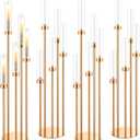 Tessco for you 5 Arm Candelabra Centerpieces for Tables 42.5'' Tall Floor Candle Holder Metal Candlestick Stand with Acrylic Lampshade for Wedding Holiday Birthday Party Decor(Gold,4 Set)