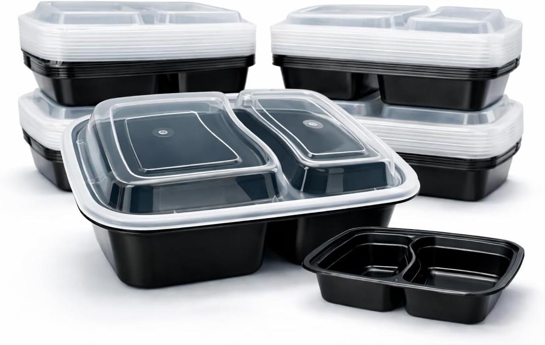 4U'LIFE 28 oz [Pack of 12] 2-Compartment Meal Prep Containers, Bento Boxes With Clear Lids