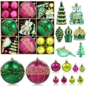 Dolicer 80 Pcs Christmas Tree Ornaments Vintage Christmas Ball Ornaments Set Green Red Glitter Christmas Decorations Shatterproof Large Hanging Ornament for Xmas Tree Holiday Party