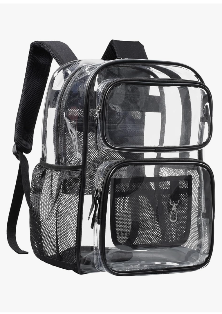 PACKISM Clear Backpack for School - 17" Large Heavy Duty Clear Bookbag for Boys and Girls, See Through PVC Transparent Backpacks with 2 Front Pockets for College Work, Black (for age 12 above)