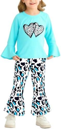 Cudtum Toddler Girl Clothes Long Flare Sleeve Tops Bell Bottom Pants Baby Girls’ Clothing Sets Cartoon Graphic Outfit Size 110