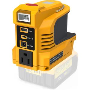 200W Portable Power Inverter for Dewalt 20V Battery | DC 20V to AC 120V Portable Power Station with 1 USB Ports & 1 Type-C Fast Charging, 200LM LED,Camping & Emergency Use