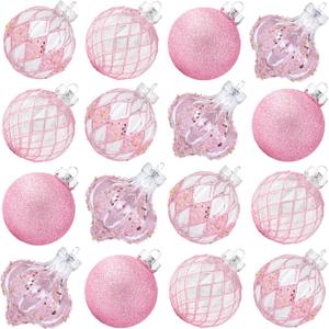 Pink and Clear Christmas Ornaments Ball for Tree, 3.15'' Clear Plastic Ornaments Balls Shatterproof Christmas Tree Decorations Baubles for Holiday Wedding (Pink)
