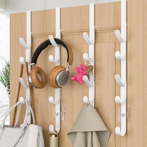 Over The Door Hooks, Metal Door Hooks for Hanging, Over The Door Purse Organizer for Coat Hanger, Back of Shower Door for Hanging Towel Rack Clothes, Hat, Bathroom, Closet (White-2Packs)