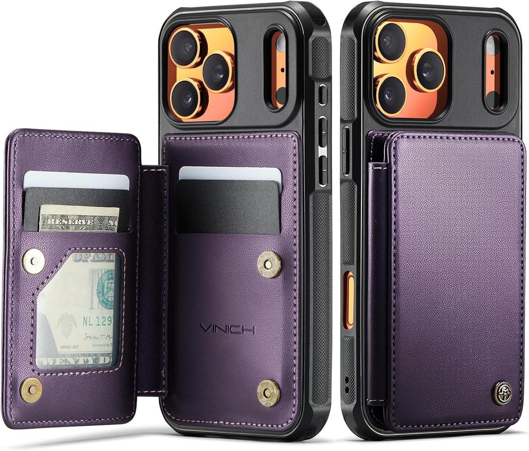 Vinich for iPhone 17 Pro Max Wallet Case with Card Holder, RFID Blocking Credit Slots Kickstand Shockproof Phone Cover Fit for iPhone 17 Pro Max 6.9" Purple