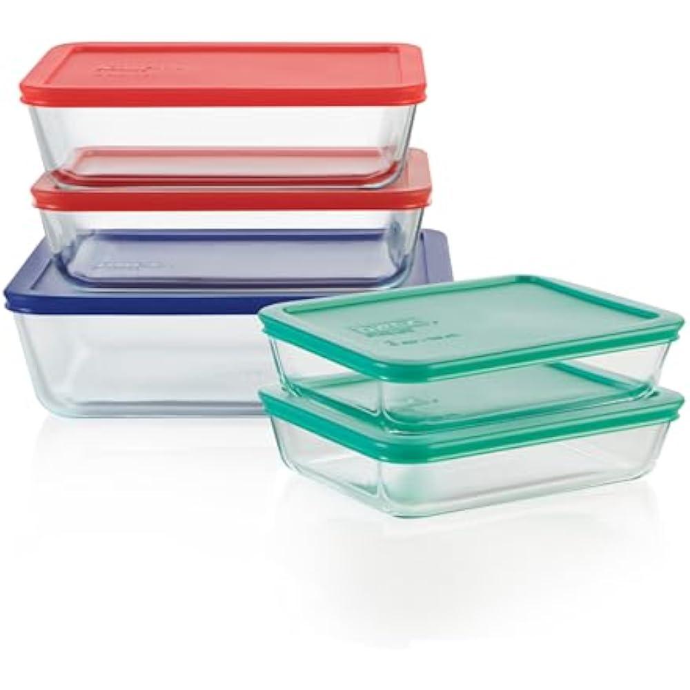 Pyrex Simply Store (5Pack) Large Glass Food Storage Containers Set, (3, 6 & 11 Cup) Meal Prep Containers With Plastic BPAFree Lids, Dishwasher & Microwave Safe