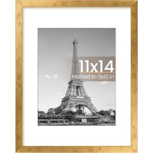 upsimples 11x14 Picture Frame, Display Pictures 8x10 with Mat or 11x14 Without Mat, Wall Hanging Photo Frame, Bronze, 1 Pack