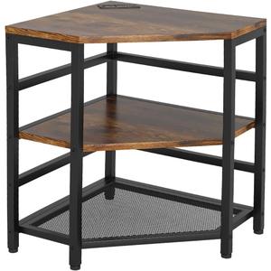 Corner Printer Stand with Charging Station and LED Lights, 3-Tier Corner Printer Stand Table, Triangle Corner Table for Small Space Office Living RoomCorner tv StandRustic Brown, Retro