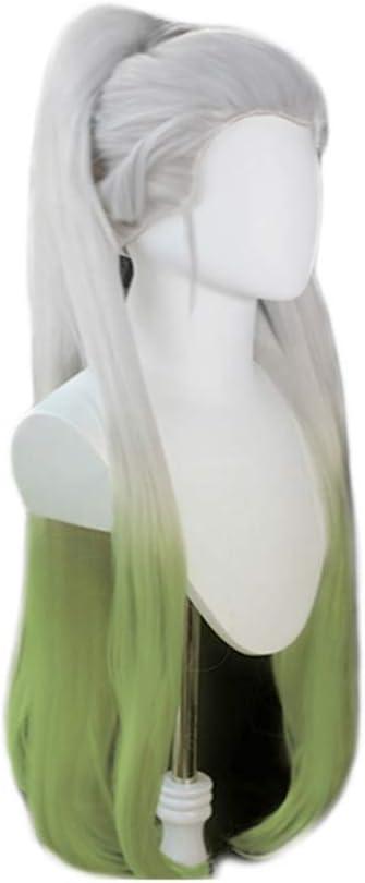 Missvig Cosplay Wig White Ombre Green Long Hair Halloween Custom Party Wigs for Women Cosplay Japanese Anime Demon Slayer