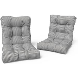 LVTXIII Outdoor Tufted Low Back Cushions, Solid Fluffy Seat and Back Chair Cushion with Ties, Patio Replacement Rocking Chair Cushion for Outdoor Furniture Use, 21 W x 21D, 2 Pack, Strip Grey