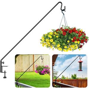 Idzo Deck Bird Feeder Hanger for Railing, 43in Deck Hook for Bird Feeder Pole, Sturdy 1 Piece Solid Steel Construction, 3in Non-Slip Clamp, Black