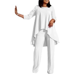 Plus Size 2 Piece Sets for Curvy Women Sexy Fall Long Sleeve Tops Wide Leg Pants Sets Sweatsuits Casual Tracksuits (XX-Large Plus, 1 White 821)