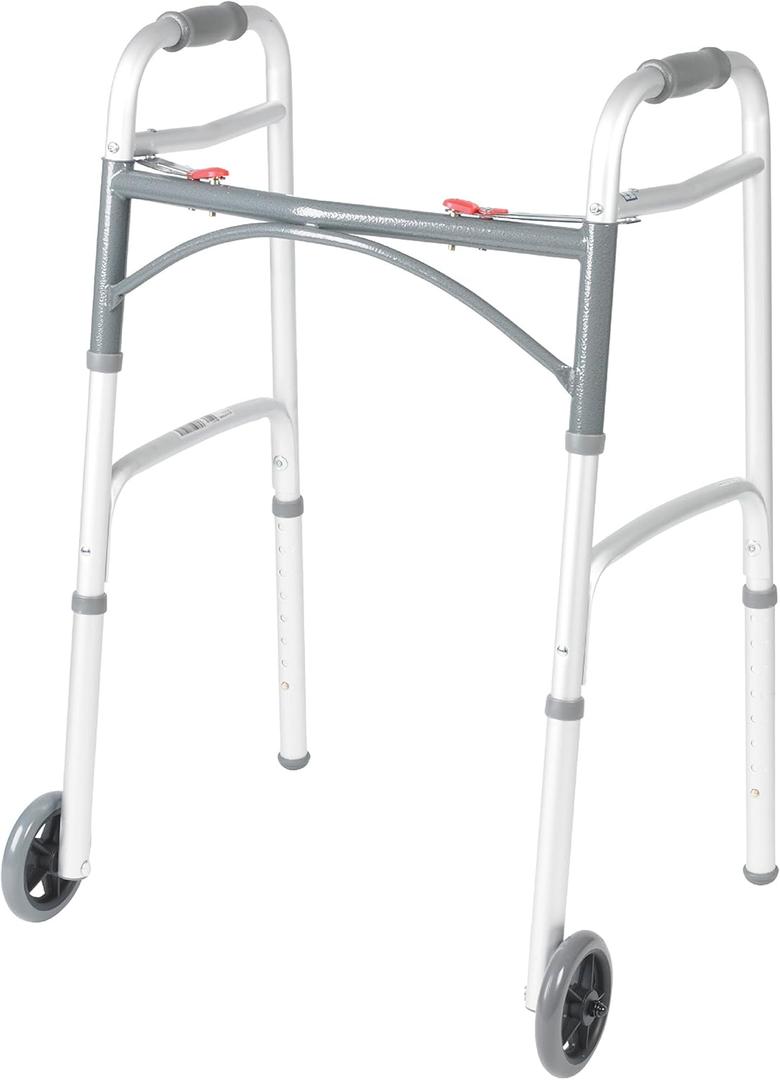 Drive Medical 10210-1 2-Button Folding Walker with Wheels, Rolling Walker, Front Wheel Walker, Lightweight Walkers for Seniors and Adults Weighing Up To 350 Pounds, Adjustable Height, Silver Drive Medical 10210-1 2-Button Folding Walker with Wheels, Rolling Walker, Front Wheel Walker, Lightweight Walkers for Seniors and Adults Weighing Up To 350 Pounds, Adjustable Height, Silver