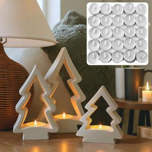 53 Pcs Christmas Tree Candle Holders Concrete Tea Light Holders Christmas Tree Table Centerpieces Party Decorations Xmas Gifts for Farmhouse Holiday Party Fireplace Mantel Decor
