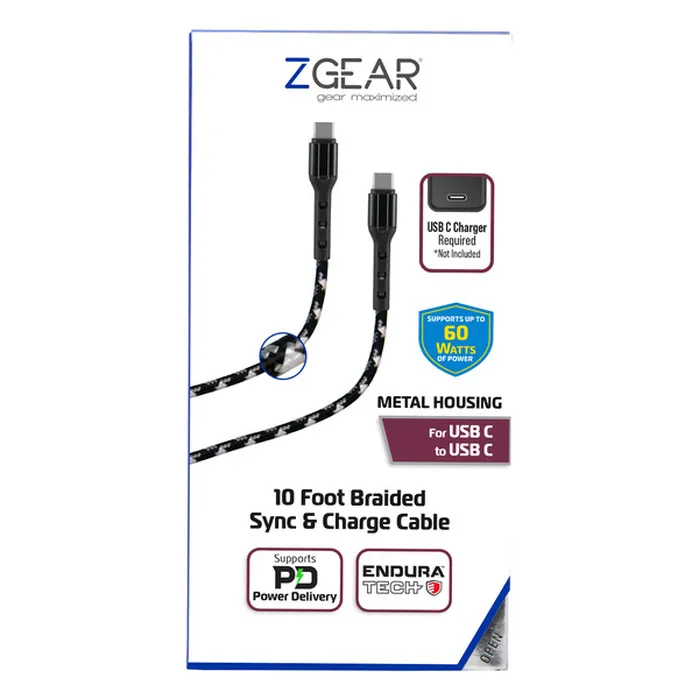 ZGEAR Metal Housing For USB C 10 Foot Braided Sync & Change Cable