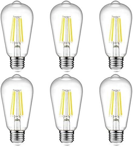 Ascher Vintage LED Edison Bulbs, 6W, Equivalent 60W, Non-Dimmable, High Brightness Cool White 4000K, ST58 Antique LED Filament Bulbs with 80+ CRI, E26 Medium Base, Clear Glass, Pack of 5