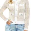 Langwyqu Womens Long Sleeve Button Down Cardigan Sweaters Cropped Open Front Tweed Jacket Fall Elegant Knit Tops (Large, Apricot)