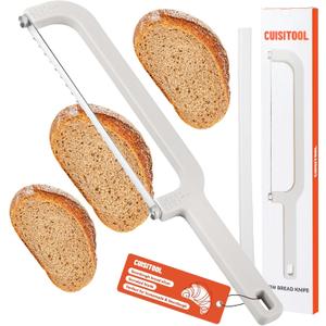 Adjustable Bread Slicer for Homemade Bread, Upgrade Food-Grade Plastic Bread Knife with Thickness, Dishwasher Safe, Bow Design Easy to Cutting Even Slices for Sourdough, Baguettes and More