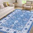 Smiry Floral Area Rug, 6x9 Feet Vintage Print Pattern, Machine Washable Non-Slip Floor Carpet, Low Pile Throw Rugs for Living Room, Bedroom, Dining Room, Laundry Indoor Home Decor, Blue