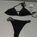 SHEKINI Women Halter Sexy Bikini Sets Brazilian Thong Cheeky String Two Piece Swimsuit (Small, Manhattan Black)