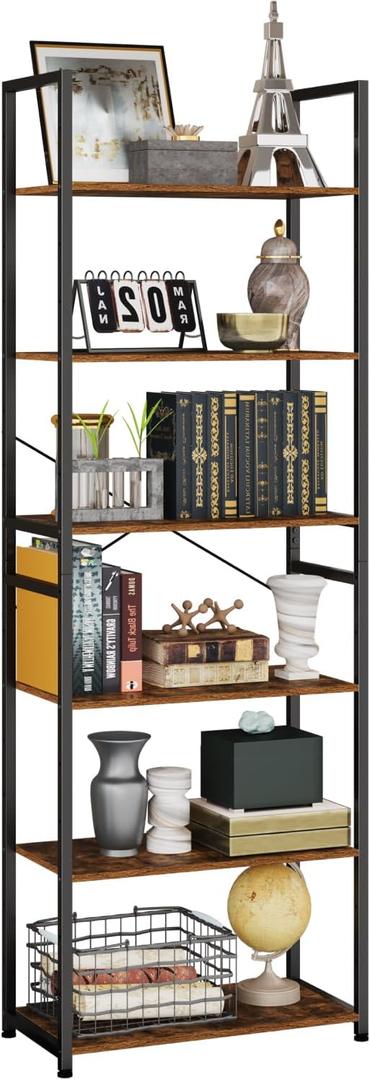 Book Shelf, Adjustable 6-Tier Tall Bookshelf, Wooden Bookcase Shelves for Bedroom, Living Room, Display Shelf for Home, Office, Kitchen, Standing Shelving Unit Storage Organizer BC-BR-6