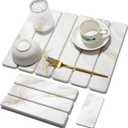 Small Stone Dish Drying Mat for Kitchen Counter, 15.7"12" & 8"x4" Quick Dry Stone Mats, Foldable Water Absorbing Diatomaceous Earth Drying Dish Pad for Countertop Bottles Utensils Cup(Gold White)