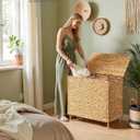 SONGMICS Laundry Hamper 3 Sections, 47.5 Gal. (180 L) Handwoven Water Hyacinth Wicker Laundry Basket with Lid, Natural Material, Removable Machine Washable Liners, Handles, Natural ULCB203Y01