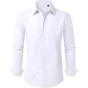 Incfott Mens White Long Sleeve Button Down Shirt Cotton Wrinkle Free Dress Shirt Solid Slim Fit Business Wedding Shirts for Men White Small