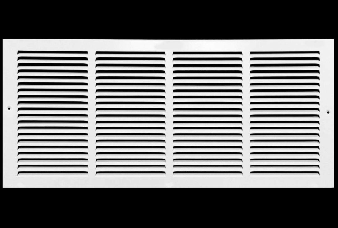 HVAC Premium 24'' x 12'' [Duct Opening] Flat Stamped Steel Return Air Grille - Sidewall and Ceiling - HVAC Vent Duct Cover - White [Outer Dimensions: 25.75''w X 13.75''h]