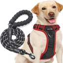 tobeDRI No Pull Harness Adjustable Reflective Oxford Easy Control Medium Large Dogs with A Free Heavy Duty 5ft Leash Black/Red Harness+Leash (E-DH F 004)