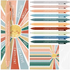 Fullhawl End of School Year Gifts Bulk Inspirational Boho Smiling Sun Ballpoint Pens with Bookmarks Graduation Motivational Gifts for Teacher Coworker Employee Classroom Prize(60 Sets)