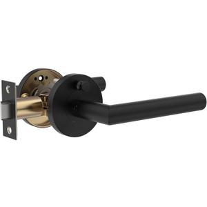 1 Pack Stainless Steel Privacy Door Handle - Keyless Push Button Lock, Matte Black Finish, Reversible Left/Right Hand Lever