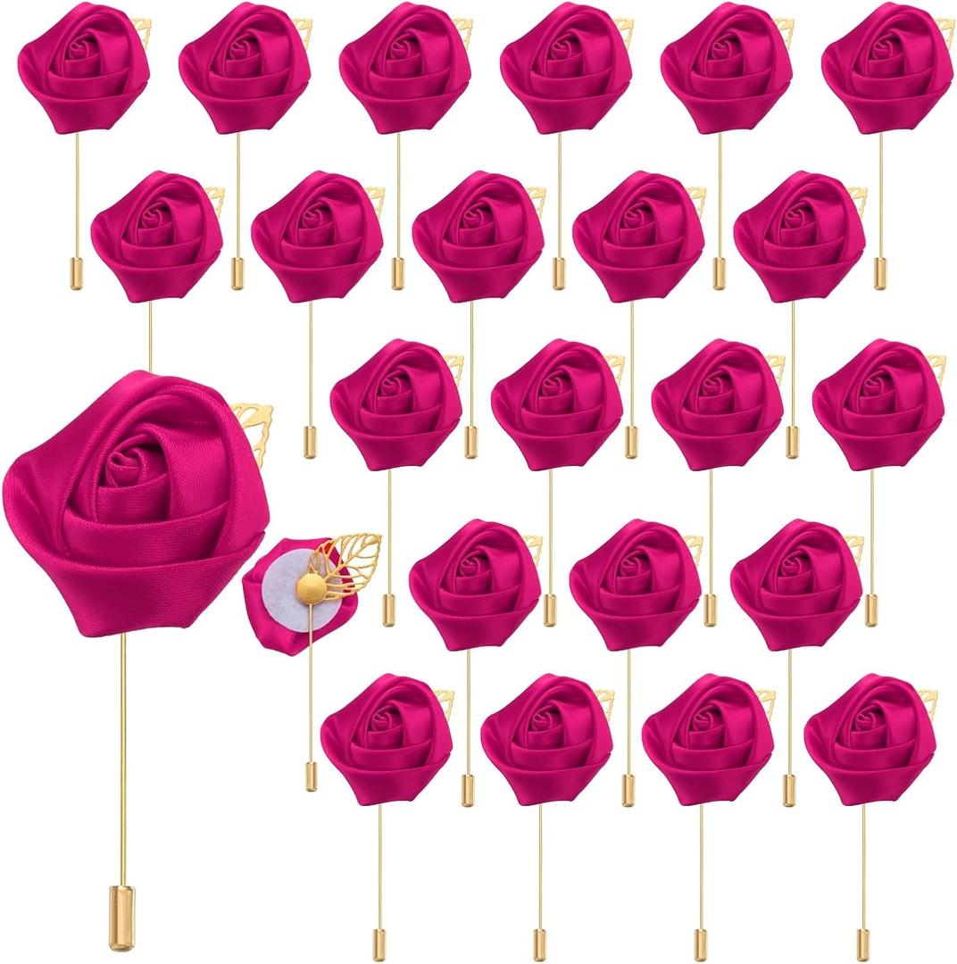 uxcell 24pcs Rose Red Rose Boutonnieres Flower Buttonholes Pocket Boutonnieres Pins for Wedding Ceremony Anniversary Prom Formal Dinner Party
