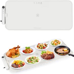 Warming Mat for Food Extra Large, MUZAMOX Graphene Warming Plate for Food with Rapid and Even Heating, Dishwasher-Safe Silicone Food Warming Mats for Countertop and Buffets Party - Gray, 36" x 16"