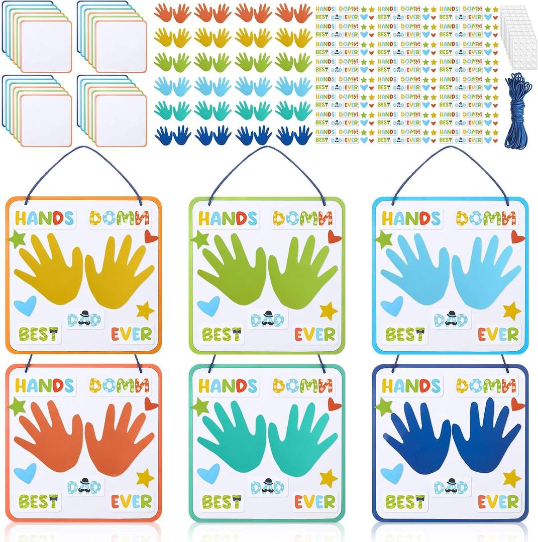 Lunmon 24 Set Father's Day Crafts Kit for Kids Bulk Handprint Sign Crafts Kit DIY Gifts from Kids to Father for Sunday School Family Classroom Activities Art Projects(Cardboard)